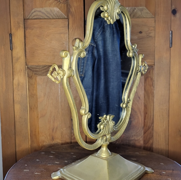 Vintage Brass Ornate Vanity Mirror - Picture 12 of 15